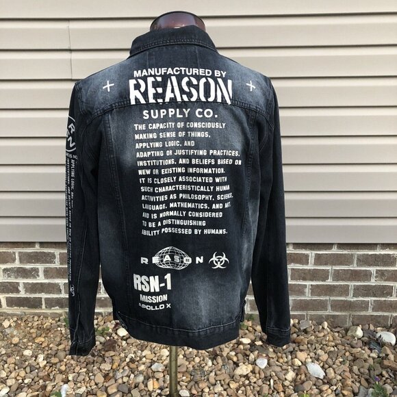 Reason Black Denim Jacket Mens Size Medium Apollo X RSN-1 Moto Style  NWOT - Picture 3 of 7